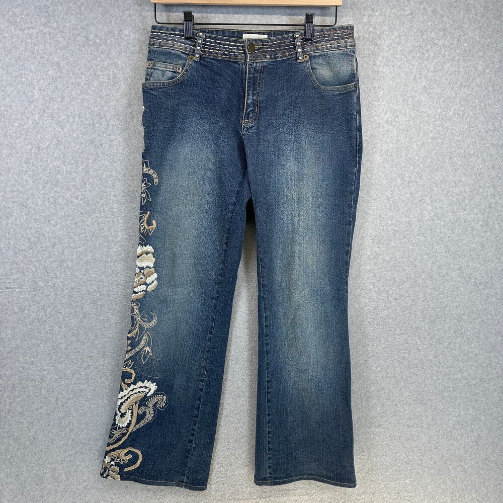 Vanity Collection Jeans Womens Size 6 Blue Floral Embroidered Cotton Blend